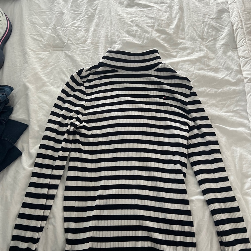 Tommy Hilfiger Navy and White Striped Turtleneck